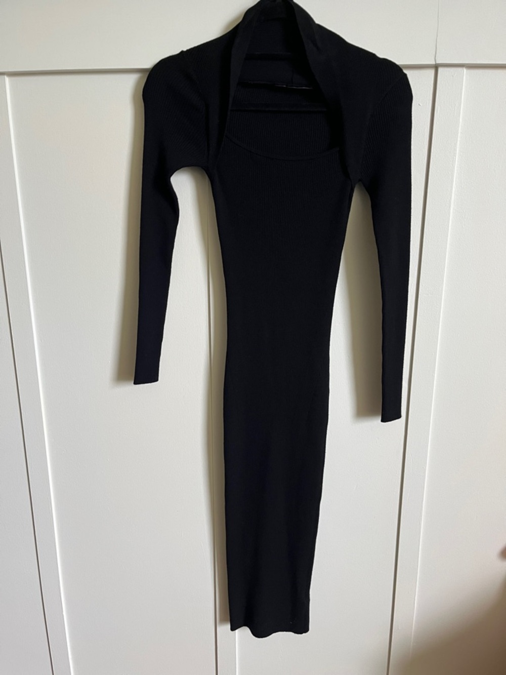 All Saints Black Ribbed Long-Sleeve Midi Dress - S